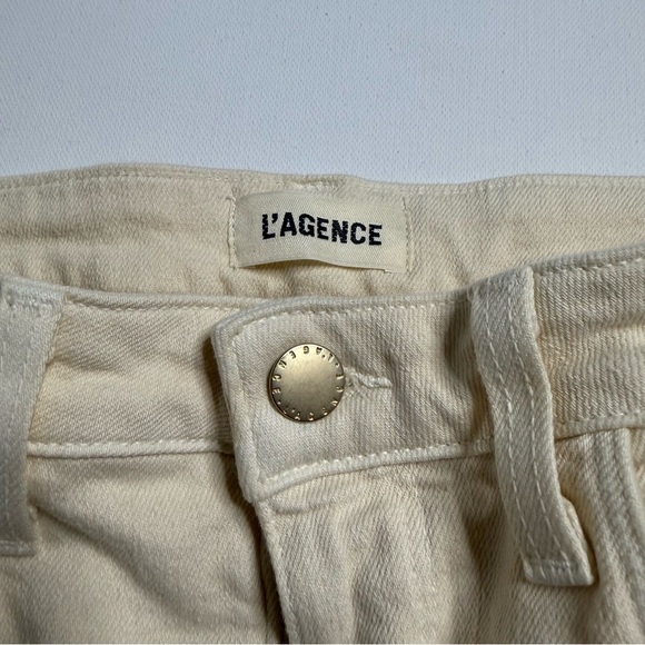 L'AGENCE Mira Ultra High Rise Micro Bootcut Jeans Cropped Creme Brulee - Picture 7 of 9